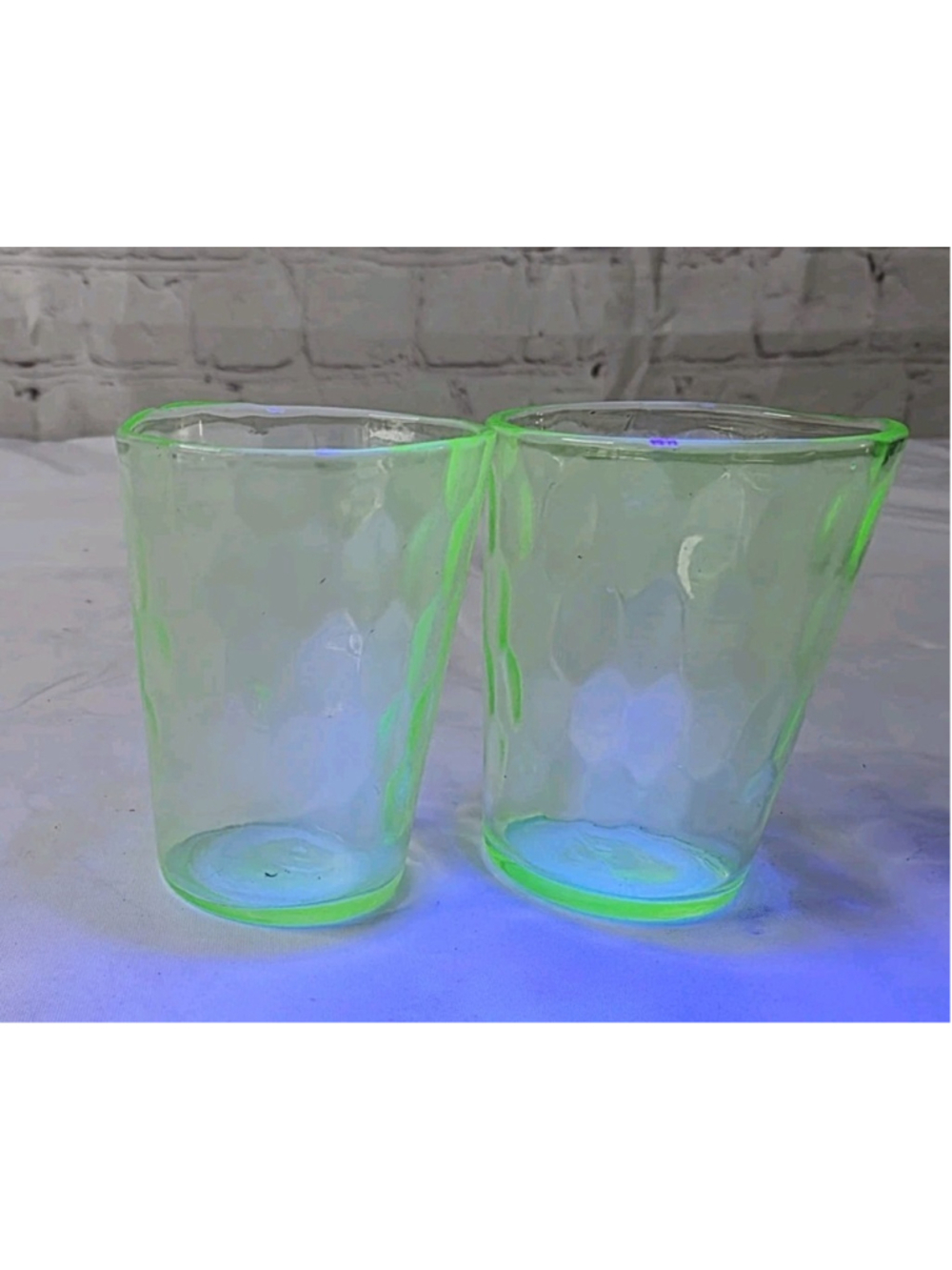Set Of 2 Vintage Uranium Vaseline Honeycomb Shot Glasses Green Depression Glass